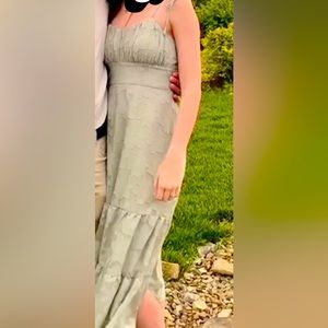 Mint Green Floral Tie Midi Dress